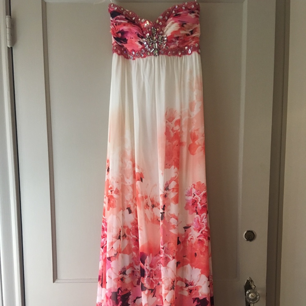 Long, floral, sleeveless dress